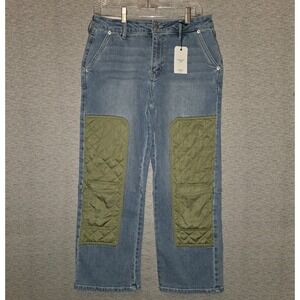 Express Quilted Patch Straight Jeans Size 28 Medium Wash‎ Blue Denim 31x26 NWT